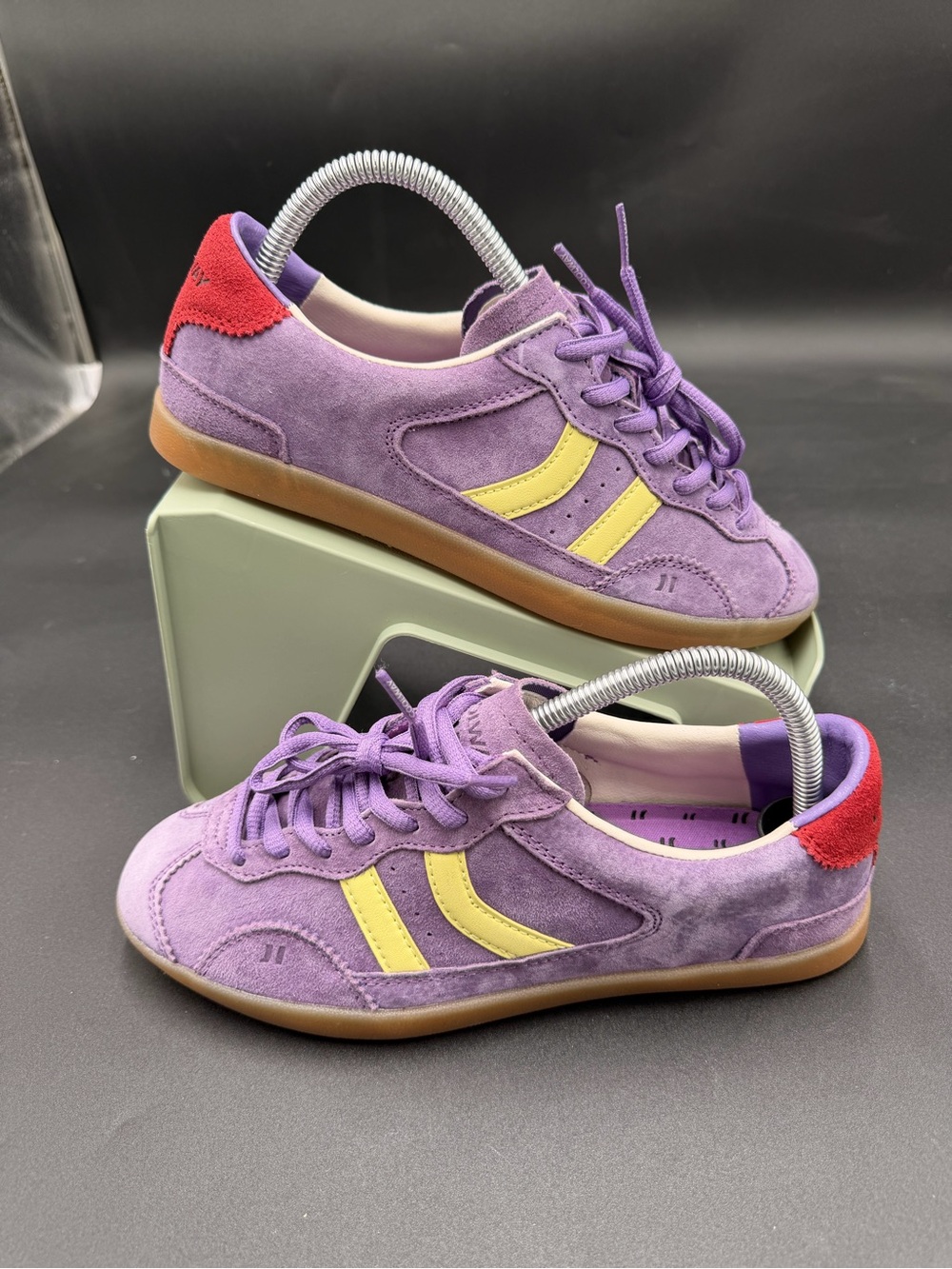 Coolway Purple Suede Sneakers with Yellow Stripes and Red Heel
